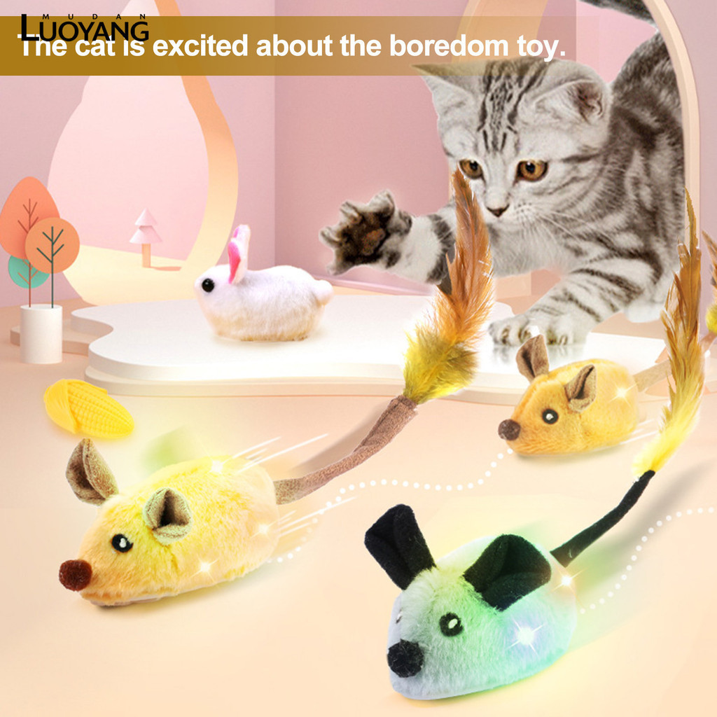 洛陽牡丹 貓咪玩具自嗨解悶仿真毛絨老鼠逗貓神器電動發聲老鼠帽互動玩具 USB充電款