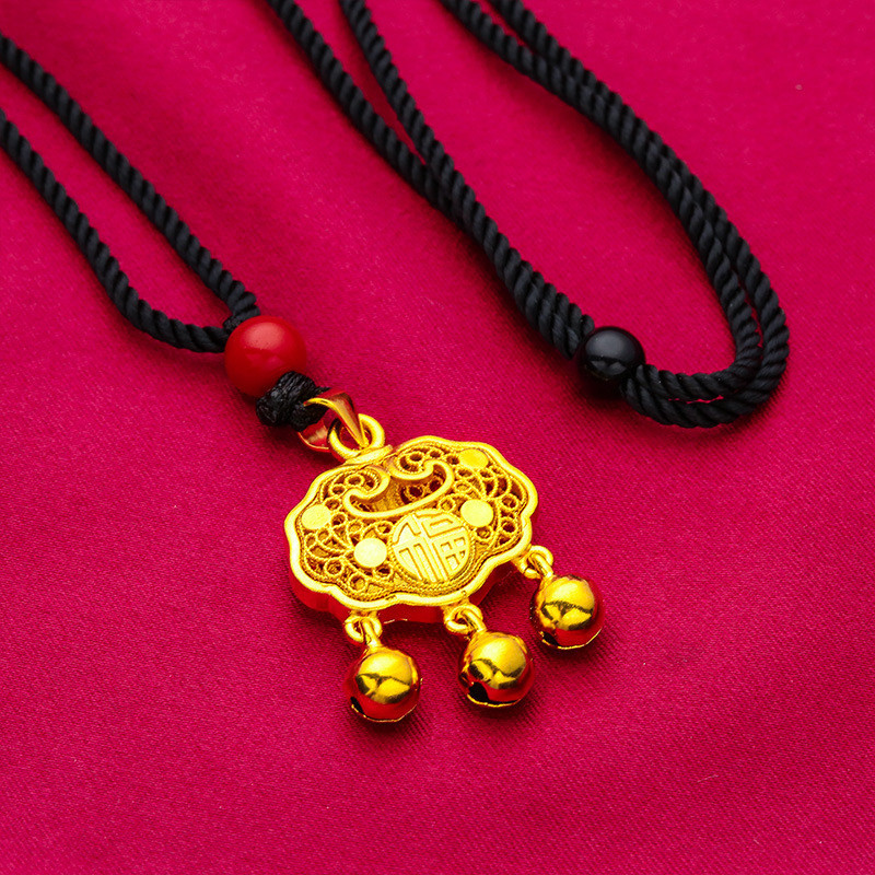 黃銅電鍍仿黃金時尚平價首飾 越南沙金女士項鍊 鈴鐺兒童平安長命鎖吊墜飾品