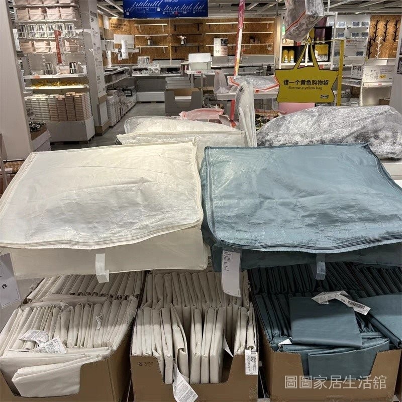 IKEA宜家 布瓦拉 儲物袋白色藍色床底衣櫃收納袋整理袋62x53x19cm