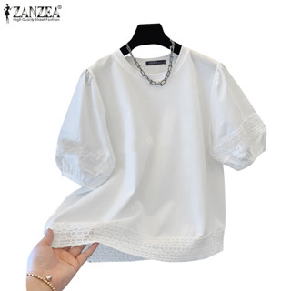 Zanzea 女式韓版時尚圓領蕾絲拼接燈籠袖寬鬆上衣
