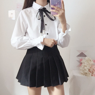 《現貨下單》春秋新款日系長袖白襯衫女學生韓版寬鬆學院風蝴蝶結襯衫上衣日系疊穿日系森林系春夏女裝女生衣服女上衣