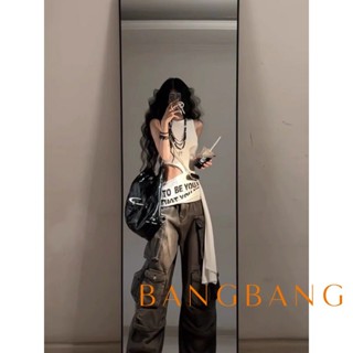 ✨BANGBANG✨美式辣妹字母印花解構背心女夏季設計感不規則鏤空修身打底衫上衣 FIVD