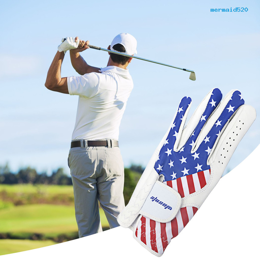 【攀登者】高爾夫手套男士左手萊卡布羊皮舒適耐磨透氣防滑單支美國國旗圖案 男士左手高爾夫手套（頻道）
