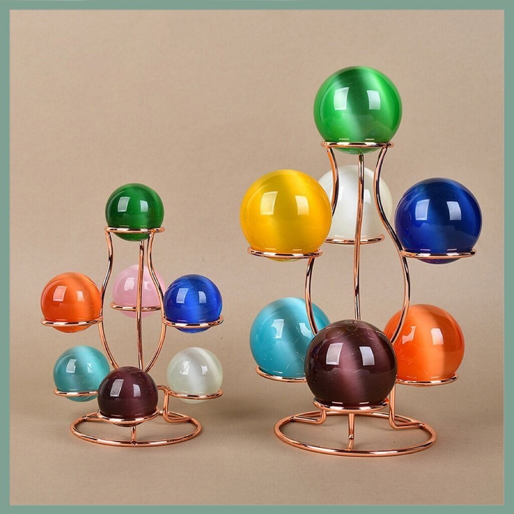 【Wx】球形金屬展示架 7 個人造水晶球裝飾玻璃財富球地球石展示架收納架家庭辦公室桌面裝飾