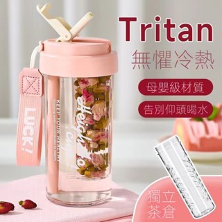 臺灣出貨 夏季水杯女生高顏值2025新款帶茶隔刻度吸管杯耐高溫tritan 水壺杯子600/800ml可愛透明大容量隨行