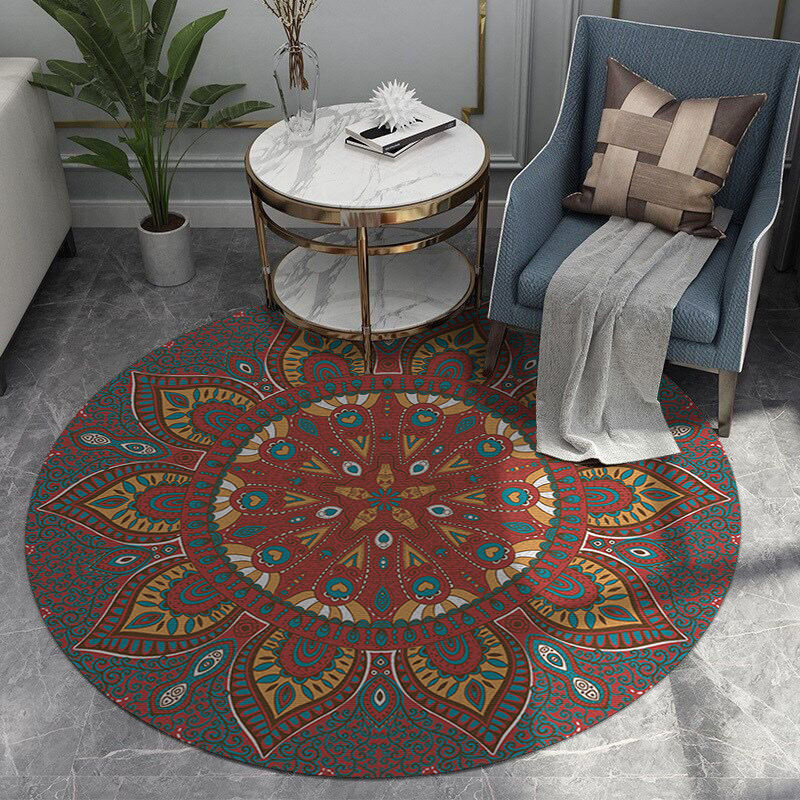 【圓形地毯】美式復古圓形地毯波西米亞客廳臥室圓毯ins民族摩洛哥吊籃轉椅墊