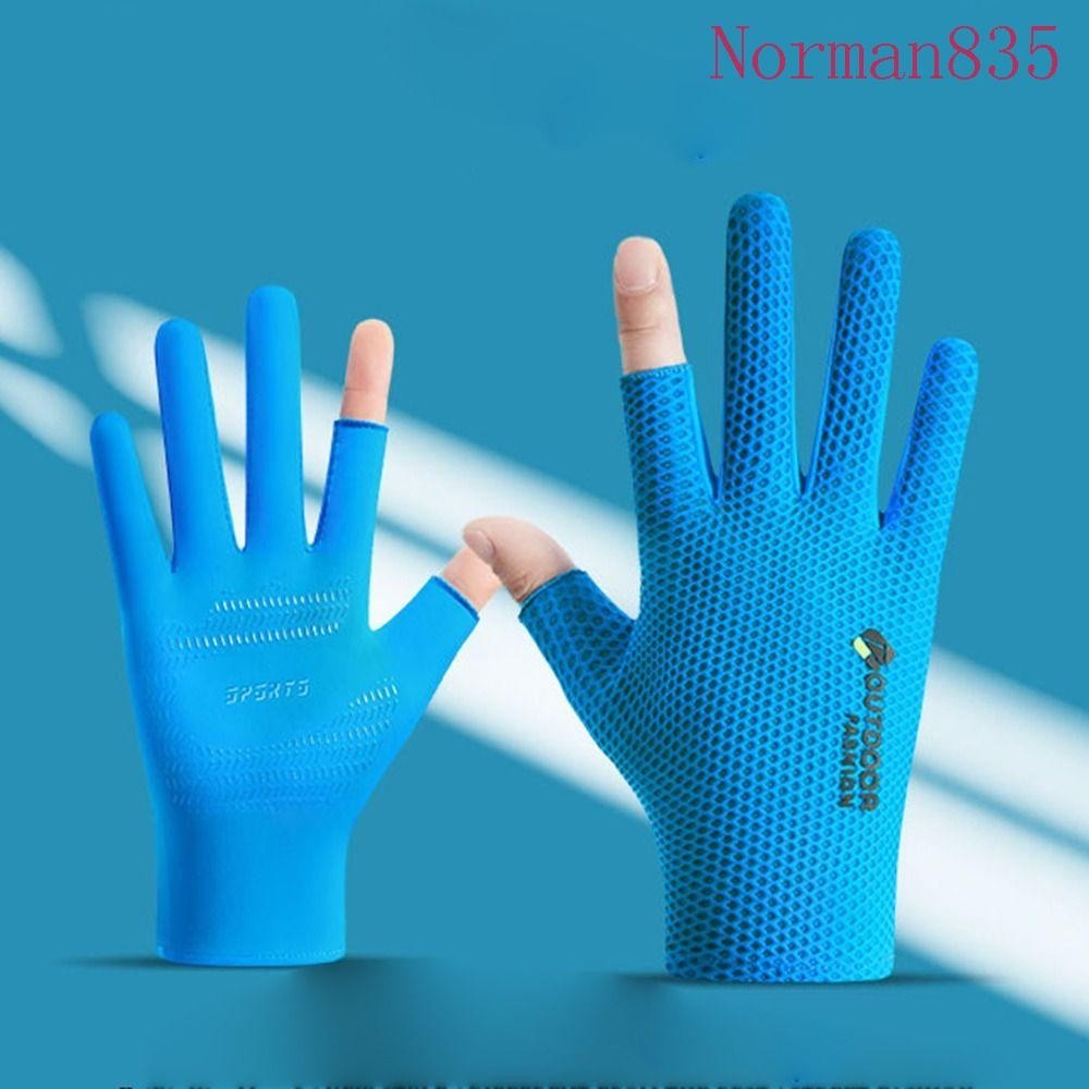 NORMAN騎自行車手套,網格顯示兩個手指冰絲手套,舒適防曬薄防滑運動手套男