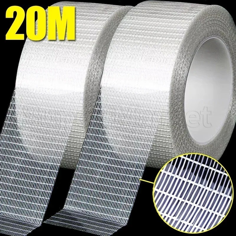[精選] 20m 網狀玻璃纖維膠帶 - 膠帶 - 固定條 - 透明、強固定、高粘度、防水、耐磨 - 捆紮包裝工具