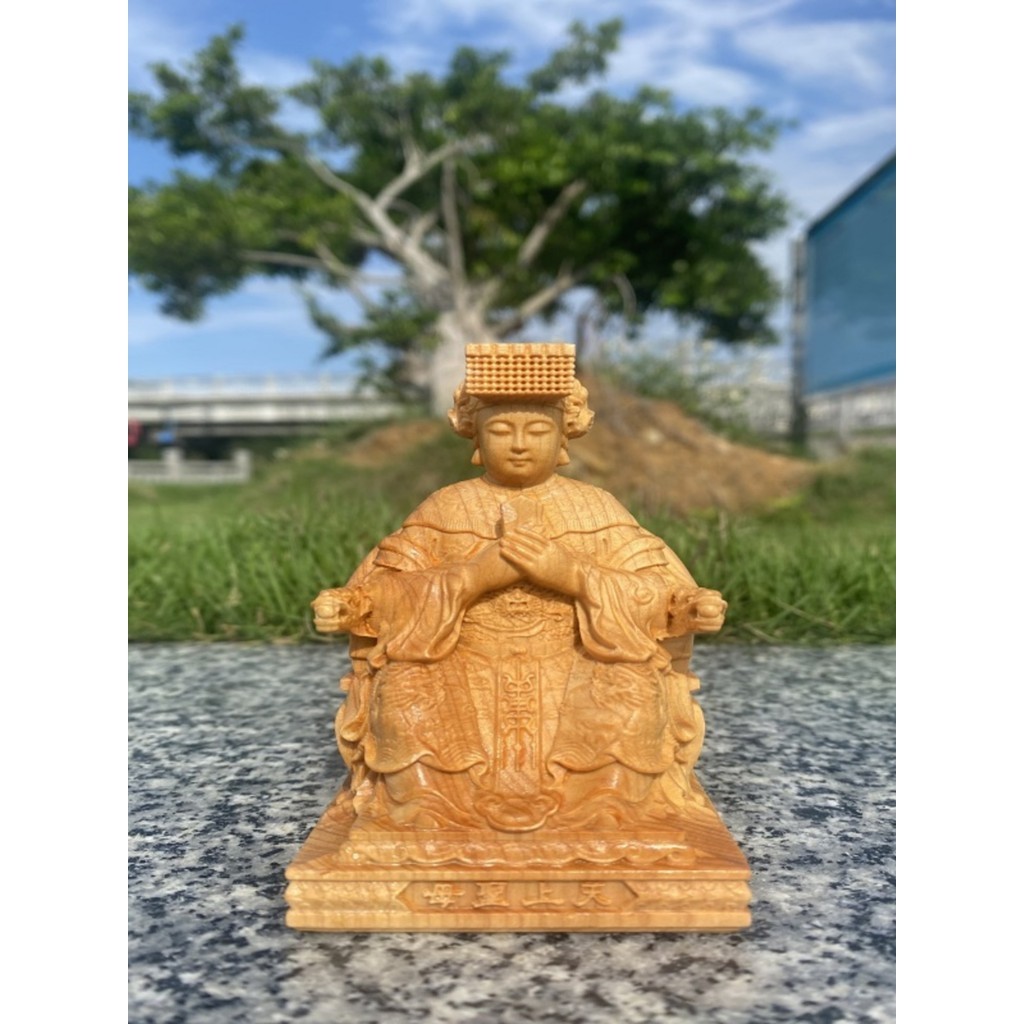 崖柏黃楊木雕媽祖神像家居供奉人物湄洲海神天上聖母雕刻擺件