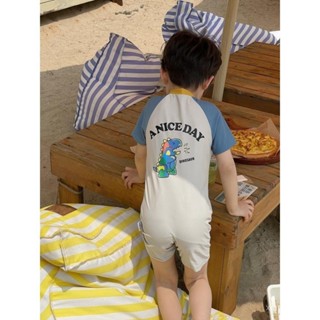 兒童泳衣連身男童兒童寶寶夏季游泳褲中兒童恐龍泳裝戶外海邊