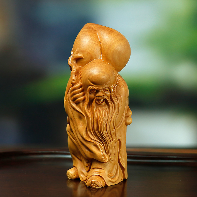 【現貨】黃楊木雕手把件手工藝品生日祝壽人物實木客廳禮品仙翁壽星公擺件