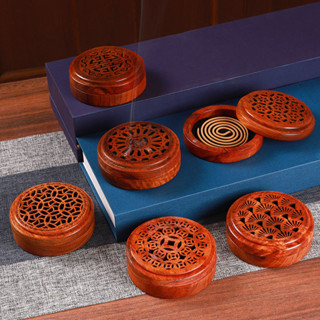 越南花梨木盤香爐磁鐵款家用沉香檀香圓形木質香盒香