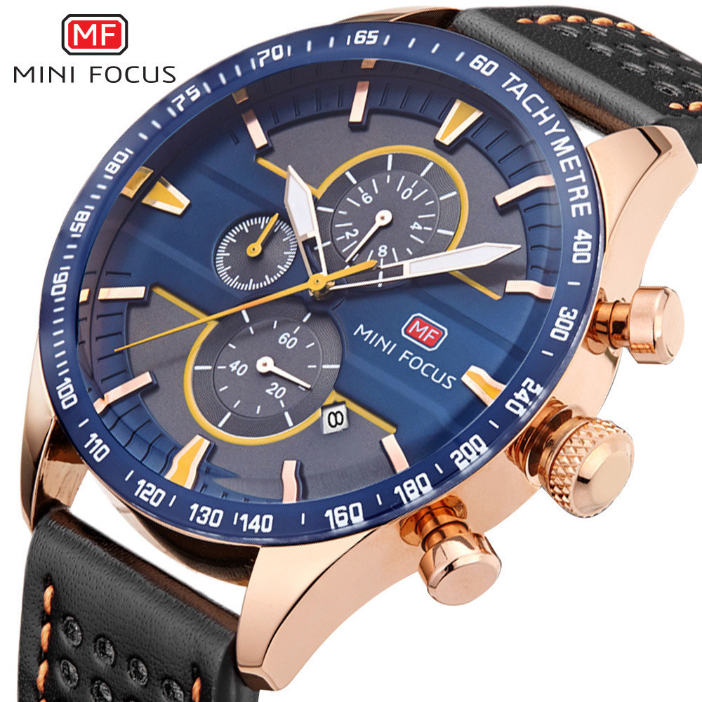MINI FOCUS時尚運動手錶手錶三眼表六針計時測速日曆防水手錶男士手錶0002G