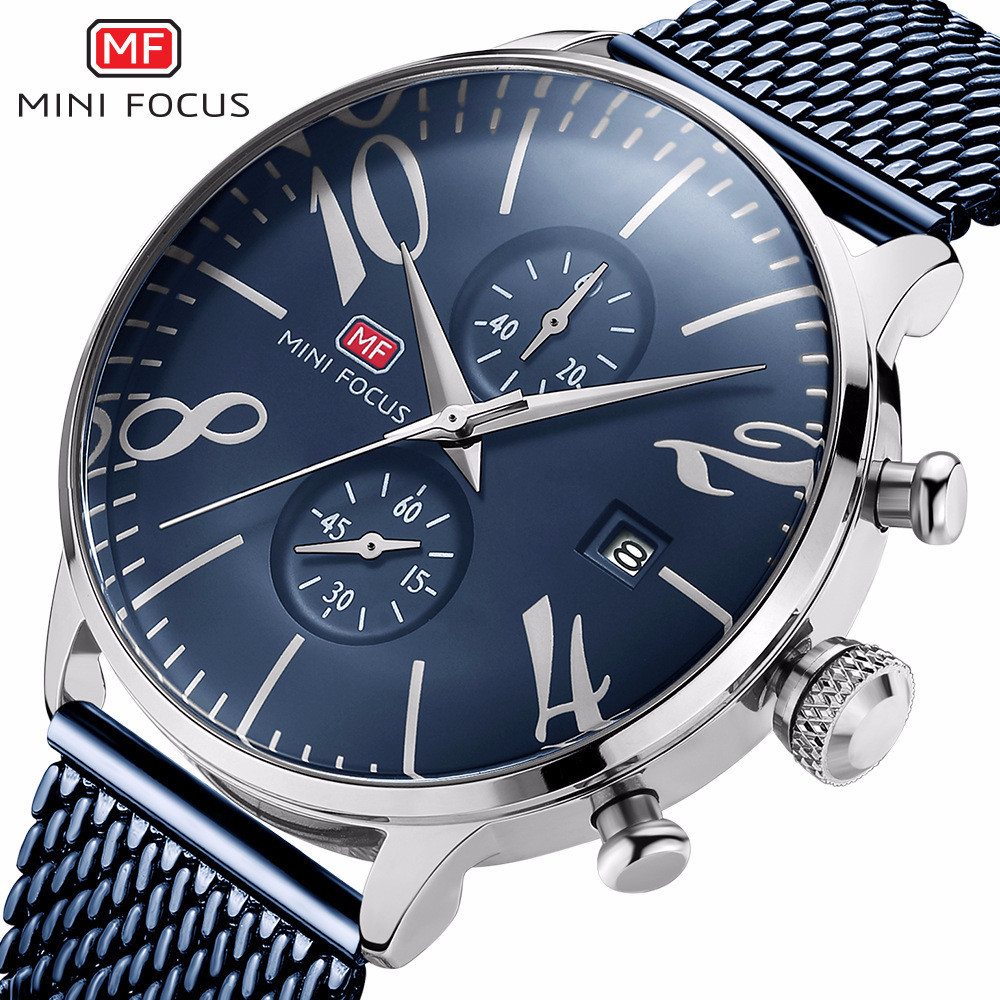MINI FOCUS 男士商務手錶 日曆防水手錶 金屬網帶 歐美熱賣0135G