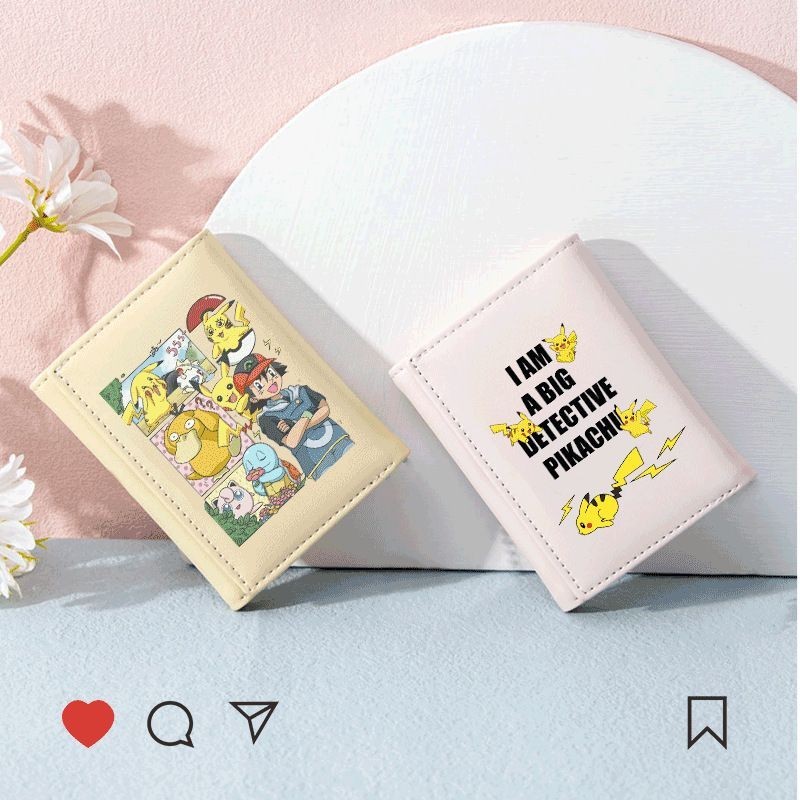 【Tiany】皮卡丘短版可愛錢包神奇寶貝卡通簡約三折錢夾卡包Pikachu零錢包