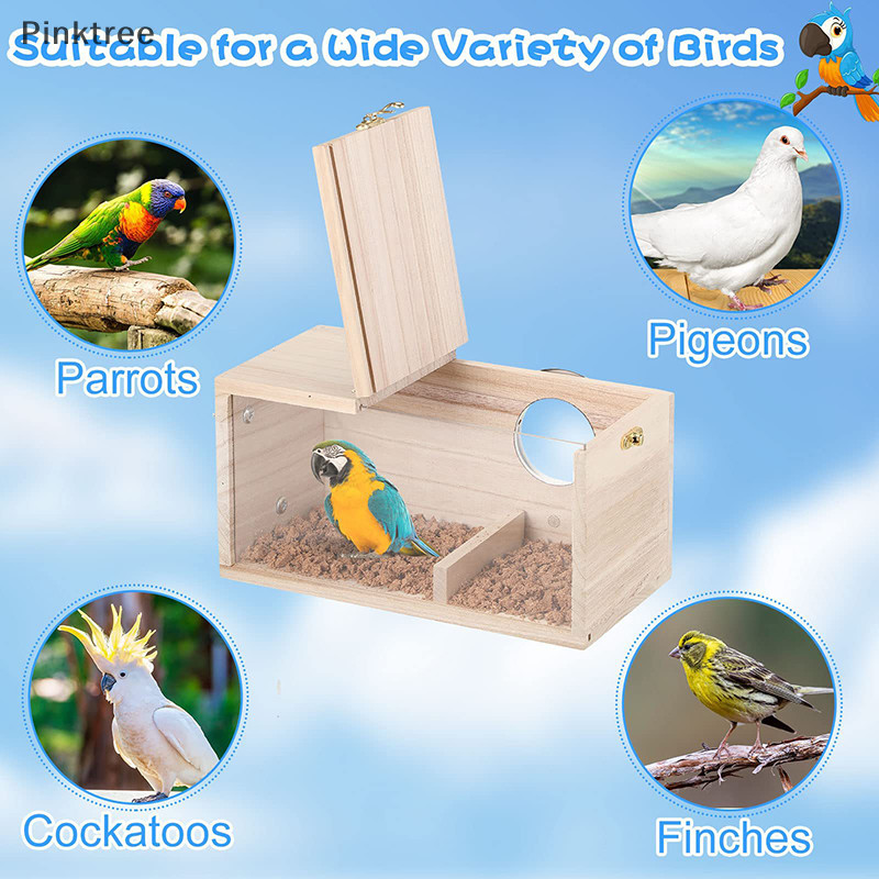 Ptr 透明設計長尾小鸚鵡鳥屋巢易於清潔鸚鵡屋光滑邊緣長尾小鸚鵡巢箱鳥用品 TW