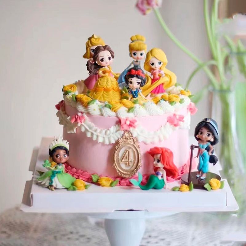 8個裝實心小公主蛋糕裝飾擺件白雪貝爾長髮美人魚公主蛋糕裝扮 卡通可愛裝飾擺件 蛋糕裝飾擺件 裝飾公仔 裝飾人偶