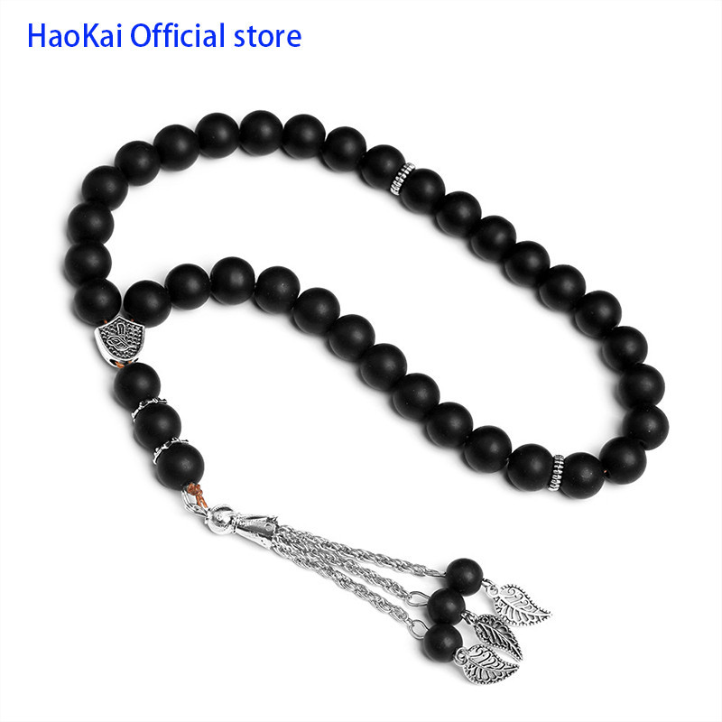 Haokai 穆斯林祈禱珠念珠手鍊 10 毫米 33 黑色磨砂水晶手鍊配件