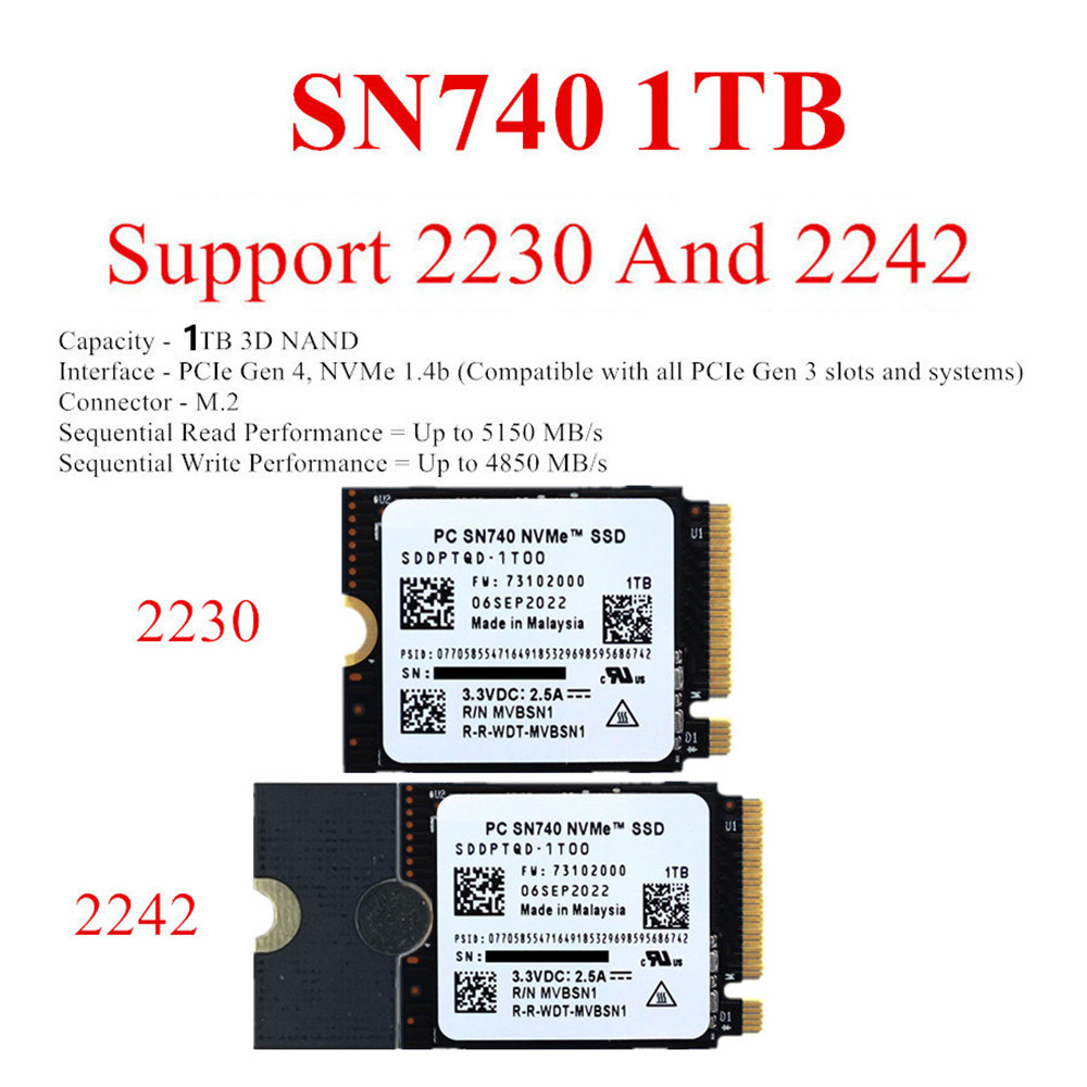 全新 1TB M.2 2230 2242 SSD NVMe PCIe4x4 PC SN740 適用於 Steam 甲板華