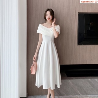 新品免運🔥高級感輕奢晚禮服長裙 3色 S-XL 設計感高端緞面白色訂婚連衣裙 黑色洋裝 伴娘裙💕