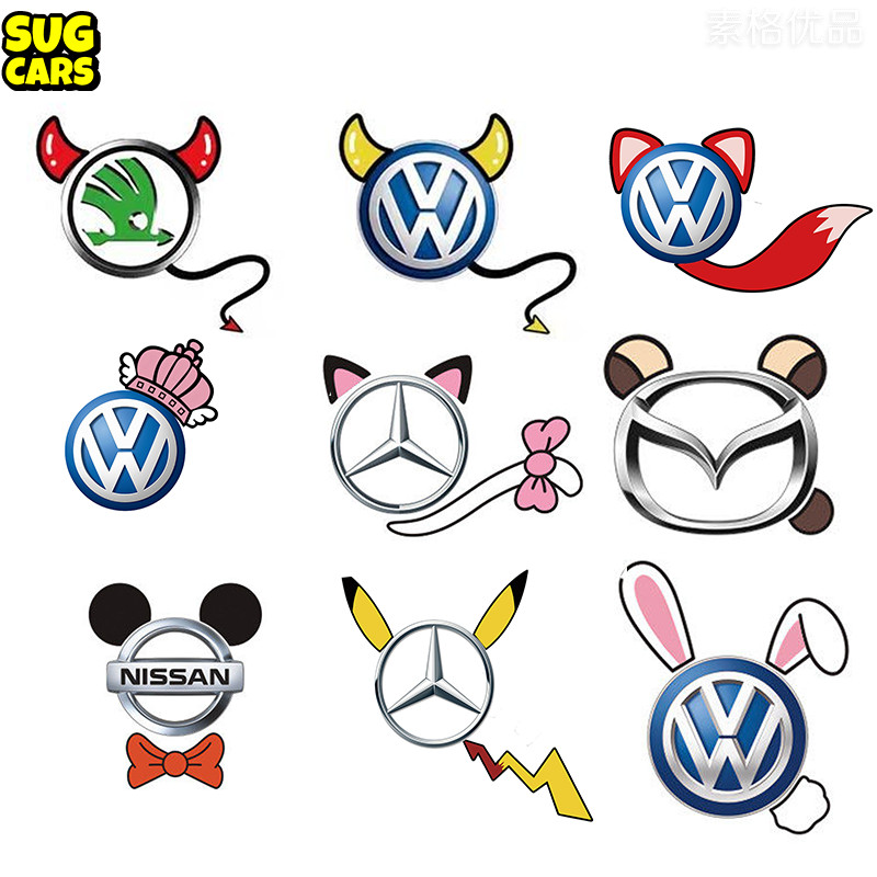 汽車貼紙可愛動物車標貼大眾賓士豐田日產本田車標裝飾貼兔子貓耳
