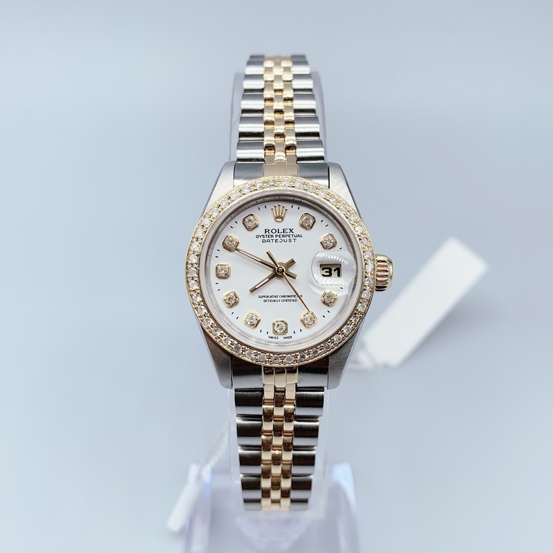 女裝日誌型18K黃金白盤鑲鑽自動機械手錶女69173