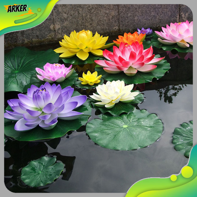 Areker 11 英寸人造漂浮蓮花、假蓮花植物、EVA 逼真的水百合微景觀魚缸
