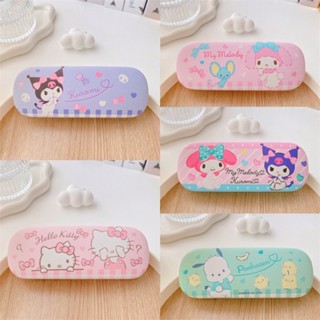 三麗鷗眼鏡盒可愛卡通melody Kuromi Hello Kitty Pu真皮防水眼鏡盒硬殼防擠壓太陽鏡收納盒