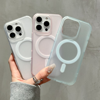 ins風簡約小眾透明膚感磨砂適用蘋果磁吸殼 iphone16手機殼 15 14 13 promax 磁吸蘋果保護殼