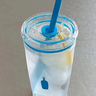 [D0318]小藍瓶子吸管杯 食品級塑膠小眾杯子夏天塑膠吸管杯小藍杯咖啡杯 原盒節日禮物