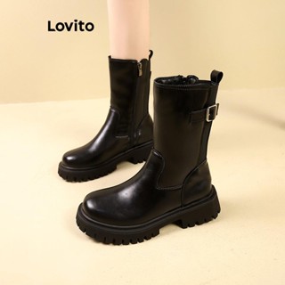 Lovito 休閒平扣英倫風百搭厚底讓雙腳纖細時尚女靴 LFA62299