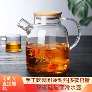 【SGS食品級防爆】日式竹蓋冷水壺 大容量涼水壺 加厚高硼矽玻璃防手滑 冷泡茶咖啡專用壺 家用辦公兩用 可拆洗防漏設計