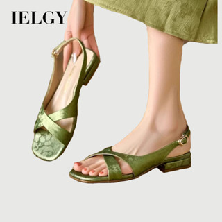 IELGY 皮革交叉綁帶羅馬涼鞋女新款夏季新中式平底鞋