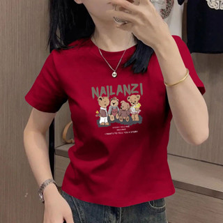 胖胖美依 上衣 T恤 短袖上衣 S-2XL復古印花短袖T恤夏季圓領修身顯瘦短款上衣-5245.