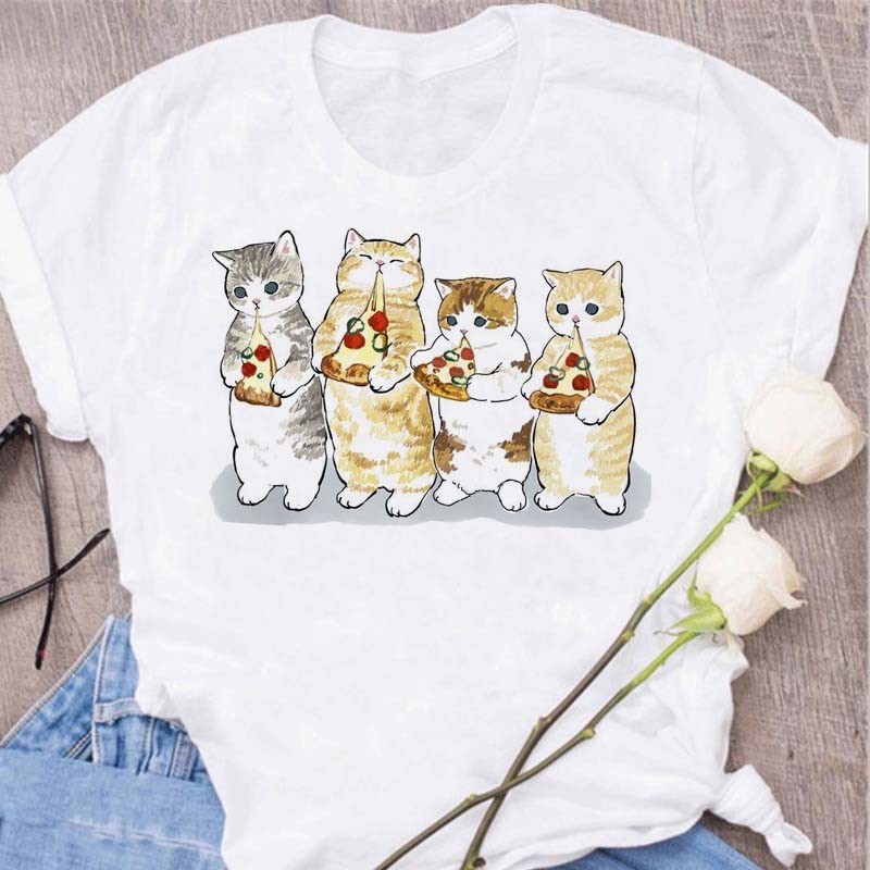 foao888現貨Cat Funny Cartoon T-shirt搞笑卡通可愛懶貓漫畫貓印花T恤女上衣