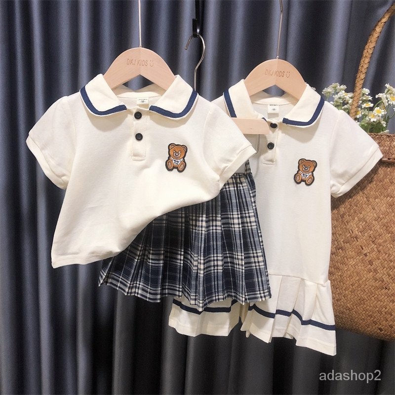 【新品❤】女童短袖套裝 韓版童裝 夏季新款學院風套裝 洋氣學院風jk裙中小童兩件套