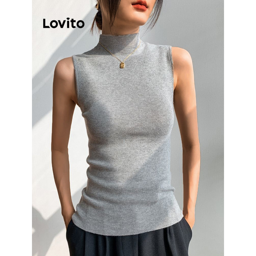 Lovito 女款休閒素色羅紋針織背心 LNL56348