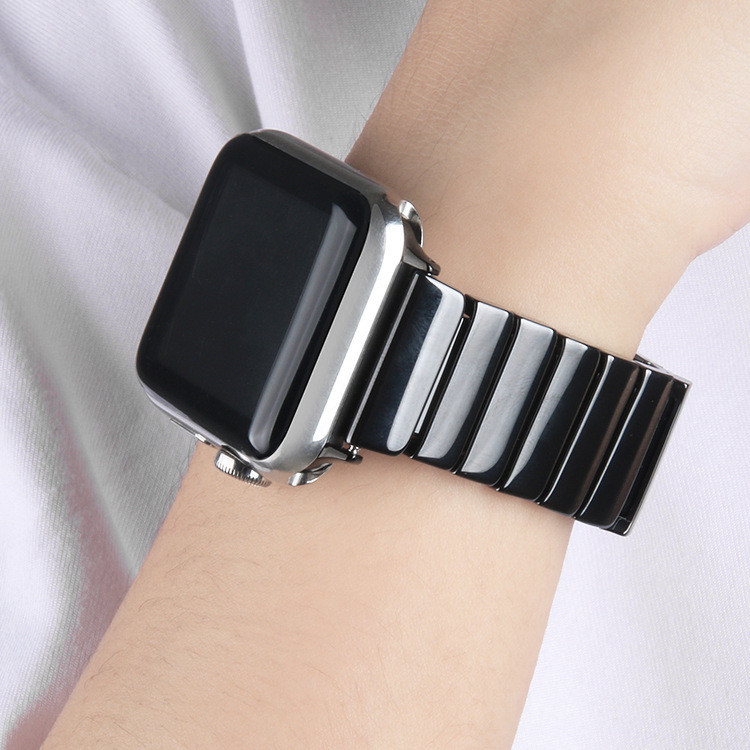 適用於蘋果 iwatch 陶瓷鏈式手錶帶 apple watch8/9代手錶金屬扣腕帶
