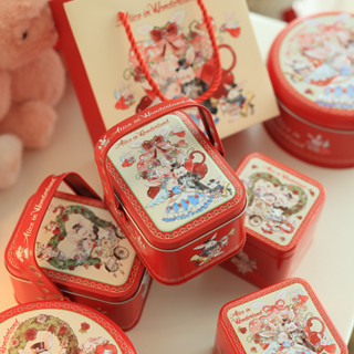 現貨【馬口鐵盒】紅色愛麗絲婚禮小兔子手提鐵盒 喜糖盒子 創意糖果結婚禮盒