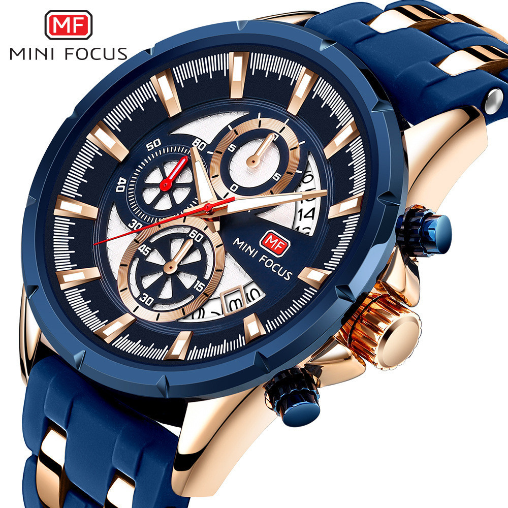 MINIFOCUS品牌正品多功能運動手錶男手錶日曆夜光防水手錶矽膠錶帶0273G