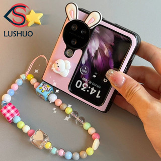 Lushuo OPPO Find n3 N2 Flip 3D 兔子粉色皮革後蓋帶手鍊手機殼 findn2 3 Flip