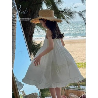 女童吊帶裙白色洋裝夏天韓版甜美純棉兒童洋裝女寶洋裝公主洋裝吊帶裙小中大童洋裝長裙