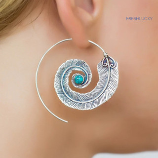 [lucky]幾何螺旋羽毛合金耳圈耳環