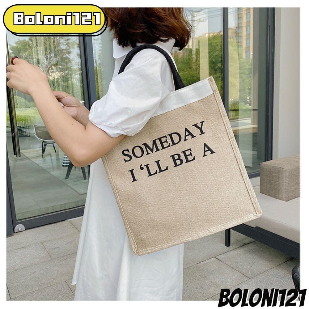 BOLONI121手提袋,信件印刷手提包單肩包,休閒Eco畫布可重複使用大容量購物收納袋