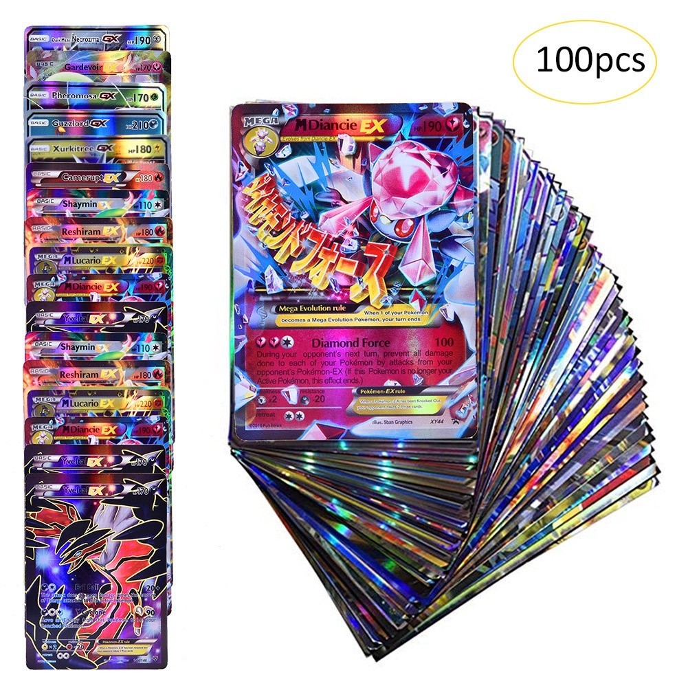 100 件/盒口袋妖怪卡片玩具 100VMAX GX EX MEGA 戰鬥英文版噴火龍皮卡丘卡片成人兒童玩具禮物