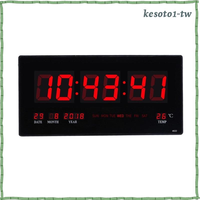 [KesotoaaTW] 大型數字 LED 掛鐘 18.5 英寸 12/24 小時日曆日期年天溫度表壁掛式家庭辦公室時鐘