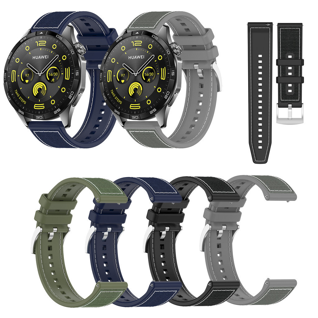 22 毫米編織尼龍 + 矽膠錶帶適用於華為手錶 GT3 GT4 SE GT2 GT2e Watch4 Watch3 Pr