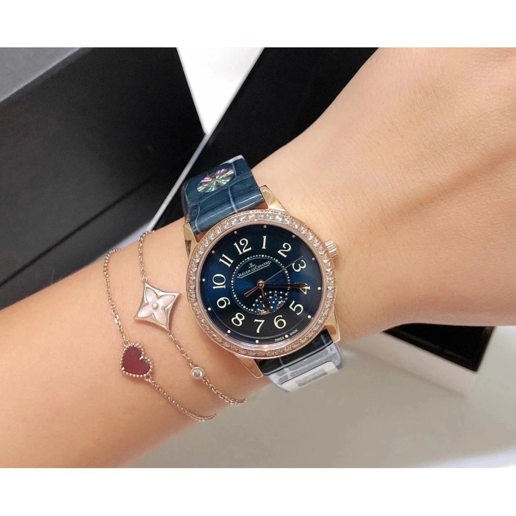2020小紅書爆款積家約會系列日月星辰腕錶 鑽圈瑞士石英女士時尚手錶34mm尺寸 藍寶石鏡面鱷魚皮錶帶順豐包郵