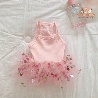 毛小孩寵物屋 春夏新款狗狗蓬蓬裙子貓咪泰迪比熊約克夏博美連身裙櫻桃印花衣服
