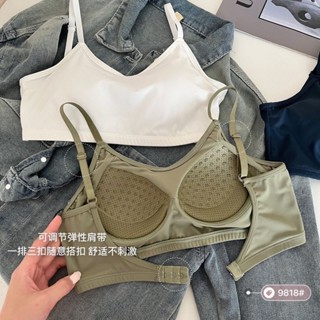 冰絲背心女生 帶胸墊 吊帶 韓版 短版上衣 免穿內衣 小可愛 夏天女裝 美背 一體式固定杯 防走光 可調節肩帶